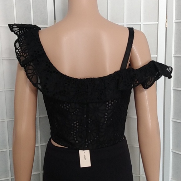 Rebecca Taylor Lace Off-Shoulder Crop Top – Black – 8 - Picture 4 of 15